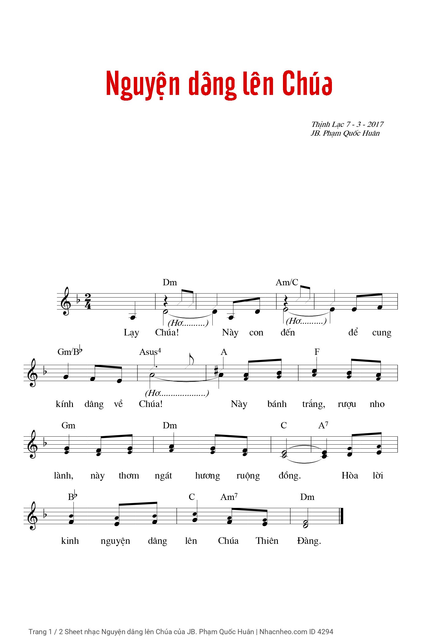 Sheet PDF of Nguyện dâng lên Chúa