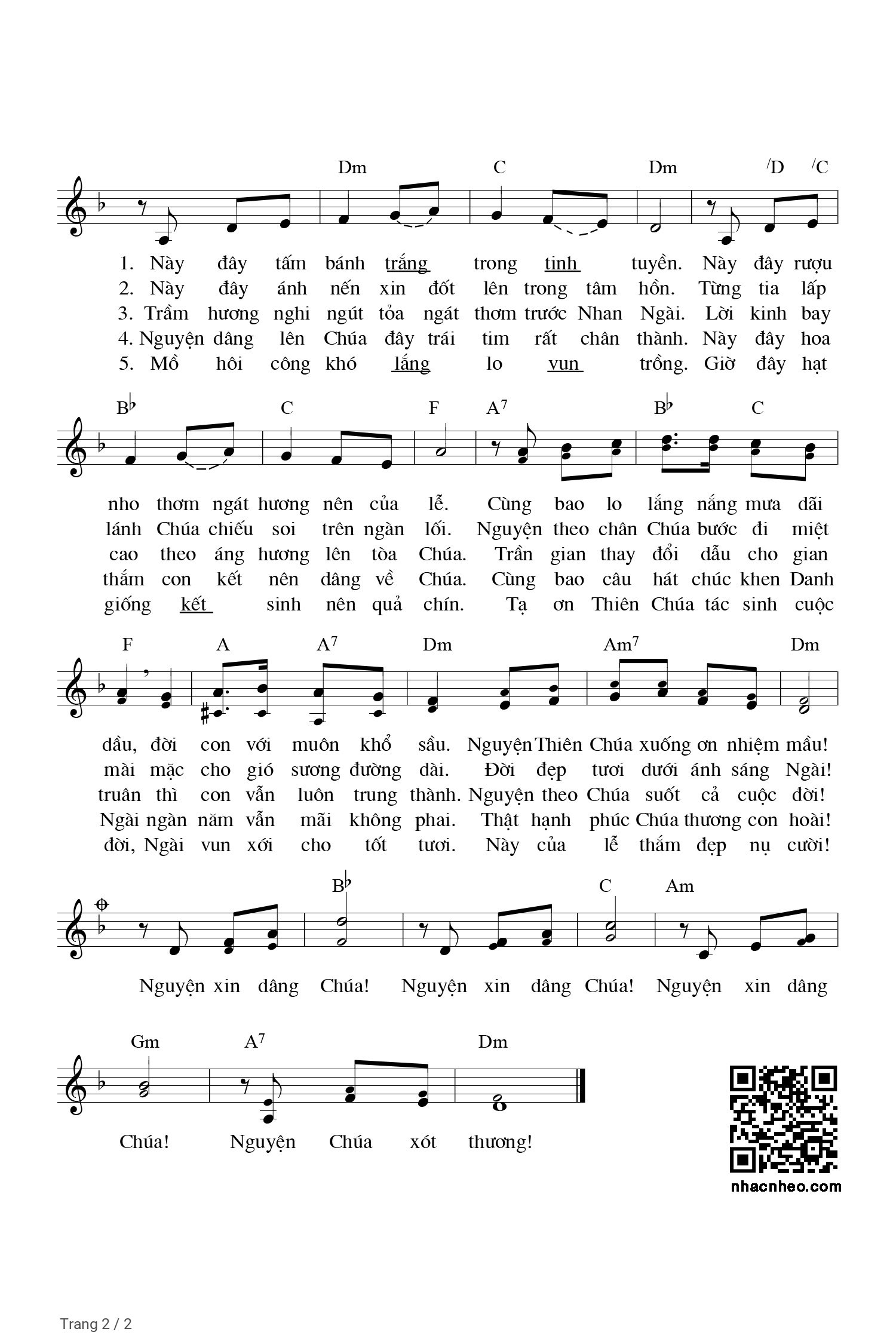 Page 2 of Sheet music PDF Nguyện dâng lên Chúa - JB. Phạm Quốc Huân