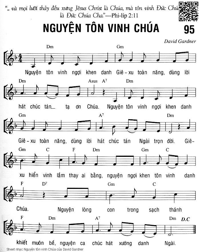 Page 1 of Sheet music PDF Nguyện tôn vinh Chúa - David Gardner