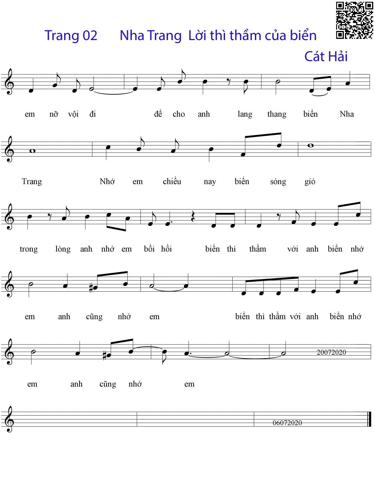 Page 2 of Sheet music PDF Nha Trang lời thì thầm của biển - Cát Hải