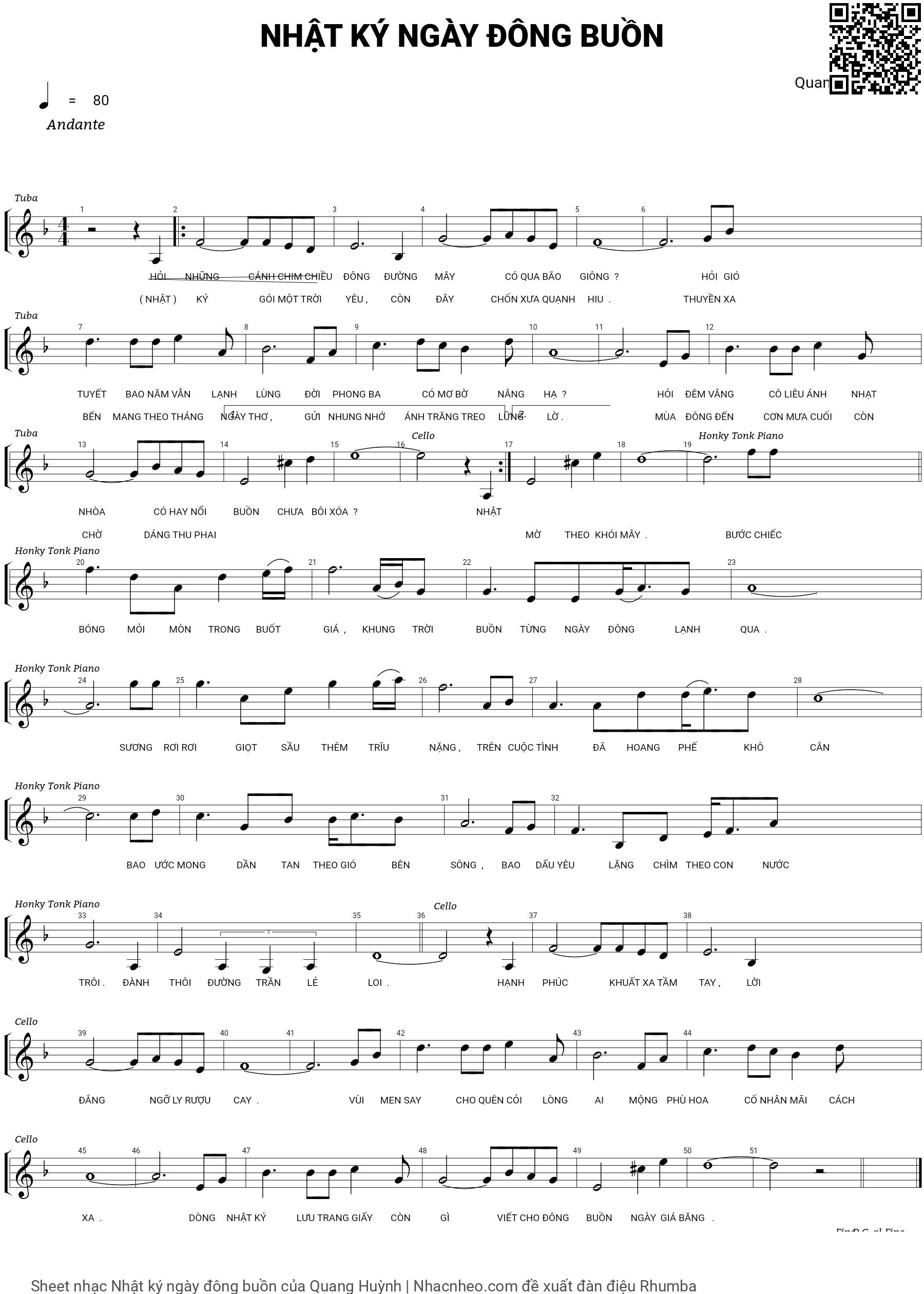 Sheet PDF of Nhật ký ngày đông buồn