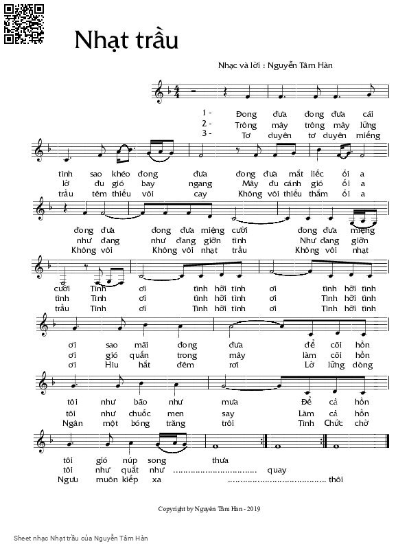 Sheet PDF of Nhạt trầu - Nguyễn Tâm Hàn