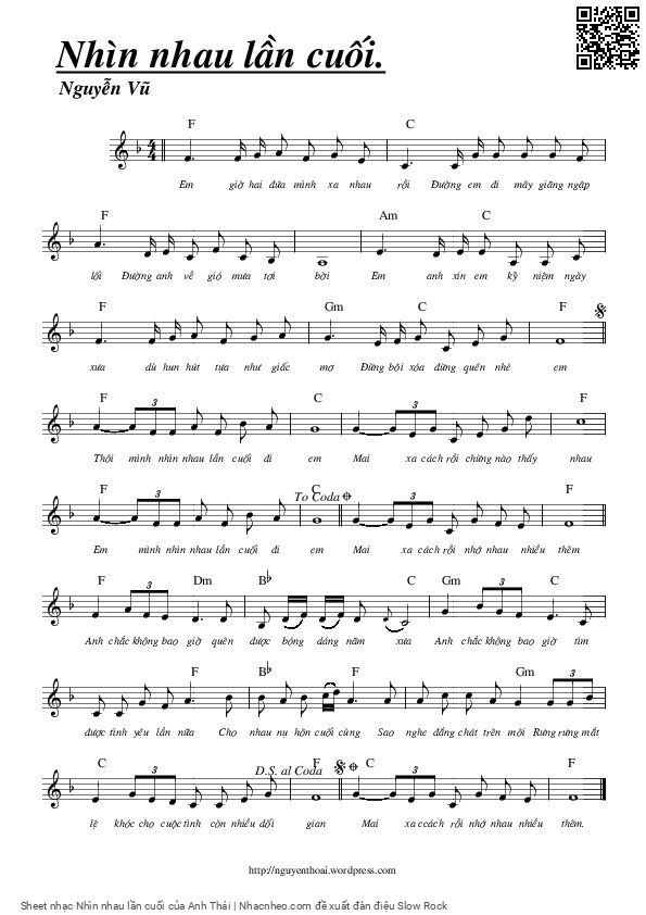 Sheet PDF of Nhìn nhau lần cuối