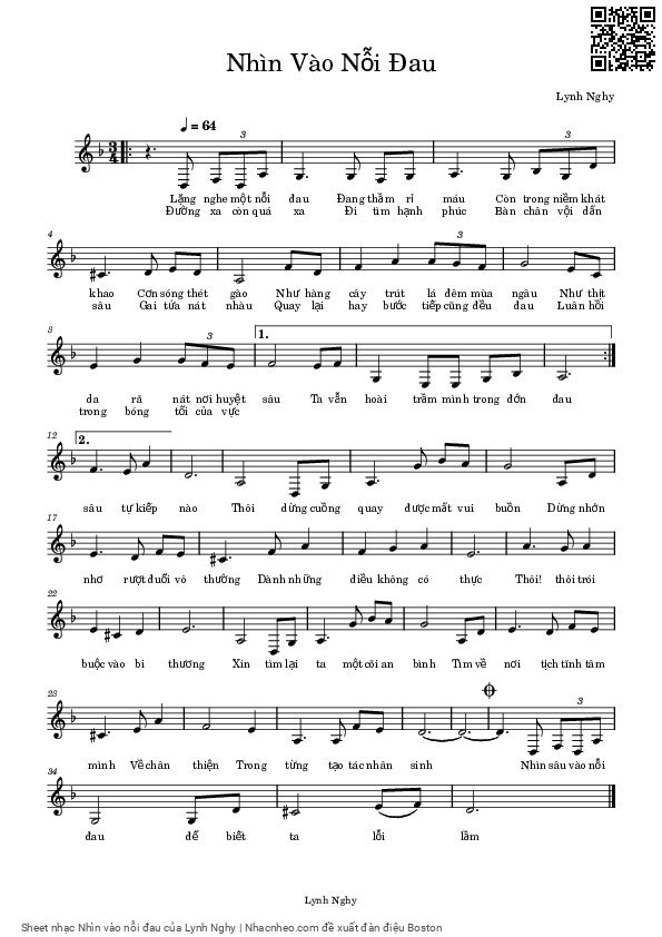 Page 1 of Sheet music PDF Nhìn vào nỗi đau - Lynh Nghy