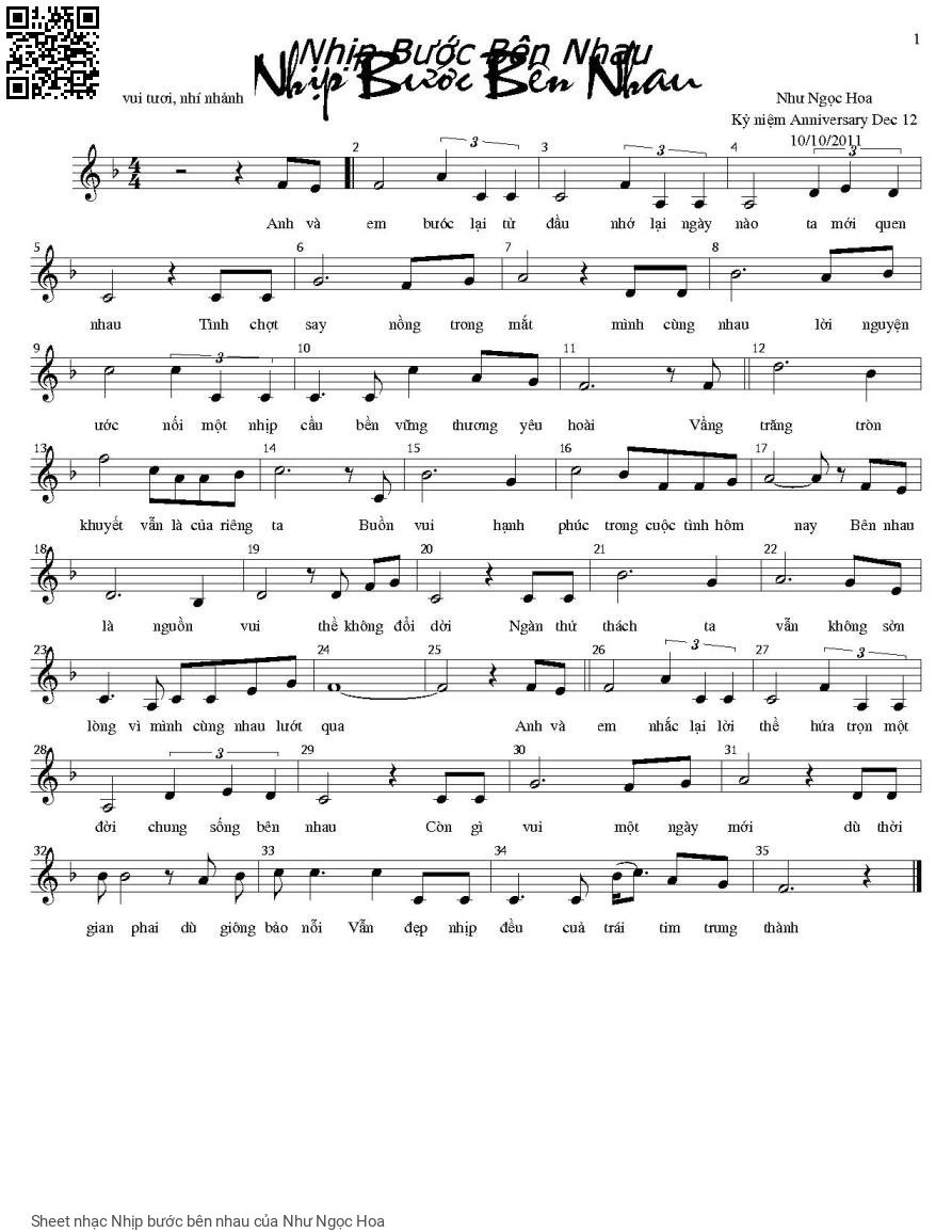 Page 1 of Sheet music PDF Nhịp bước bên nhau - Như Ngọc Hoa