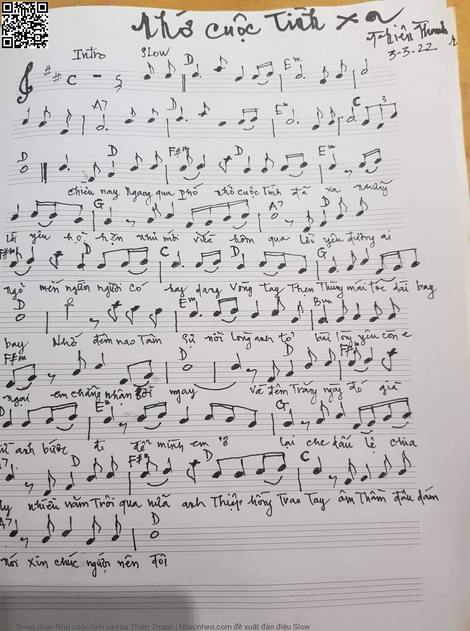 Page 1 of Sheet music PDF Nhớ cuộc tình xa - Thiên Thanh