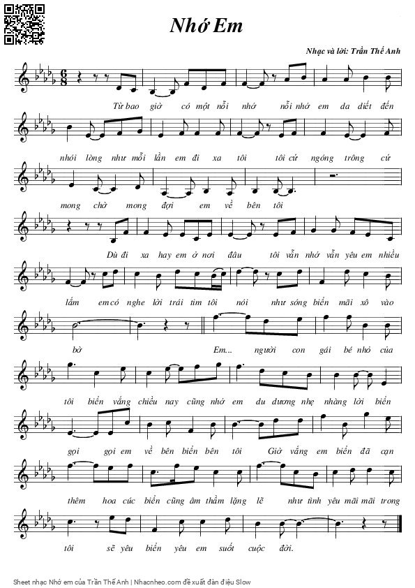 Sheet PDF of Nhớ em - Trần Thế Anh