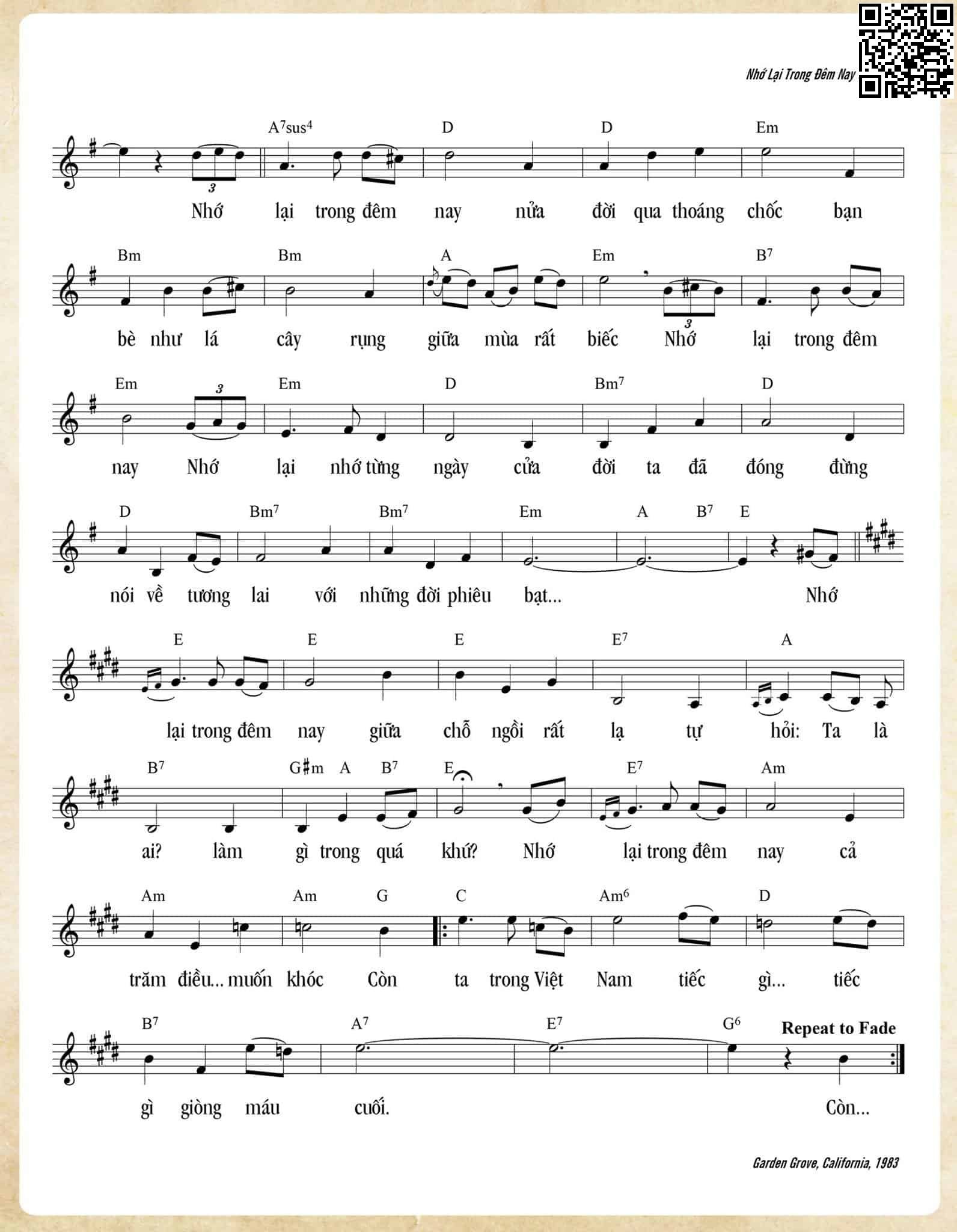 Page 2 of Sheet music PDF Nhớ lại trong đêm nay - Trần Duy Đức