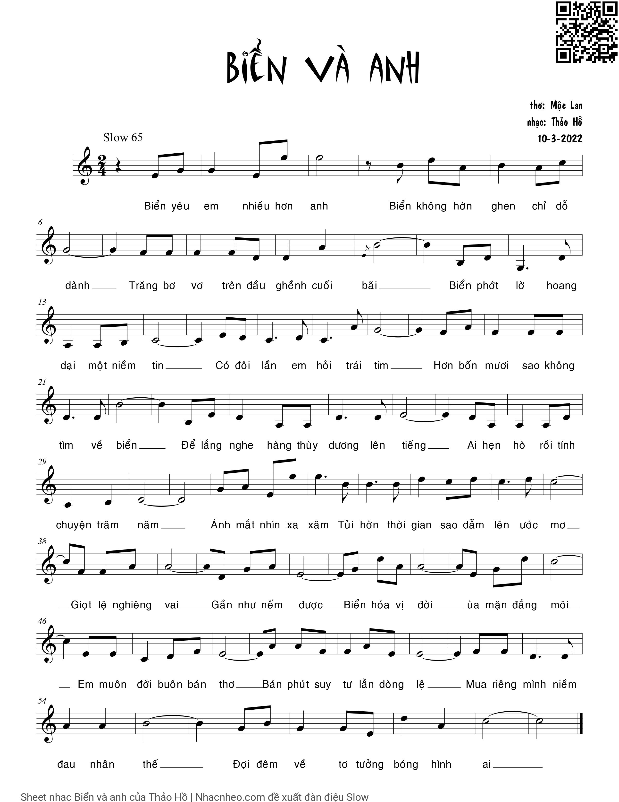 Page 1 of Sheet music PDF Biển và anh - Thảo Hồ