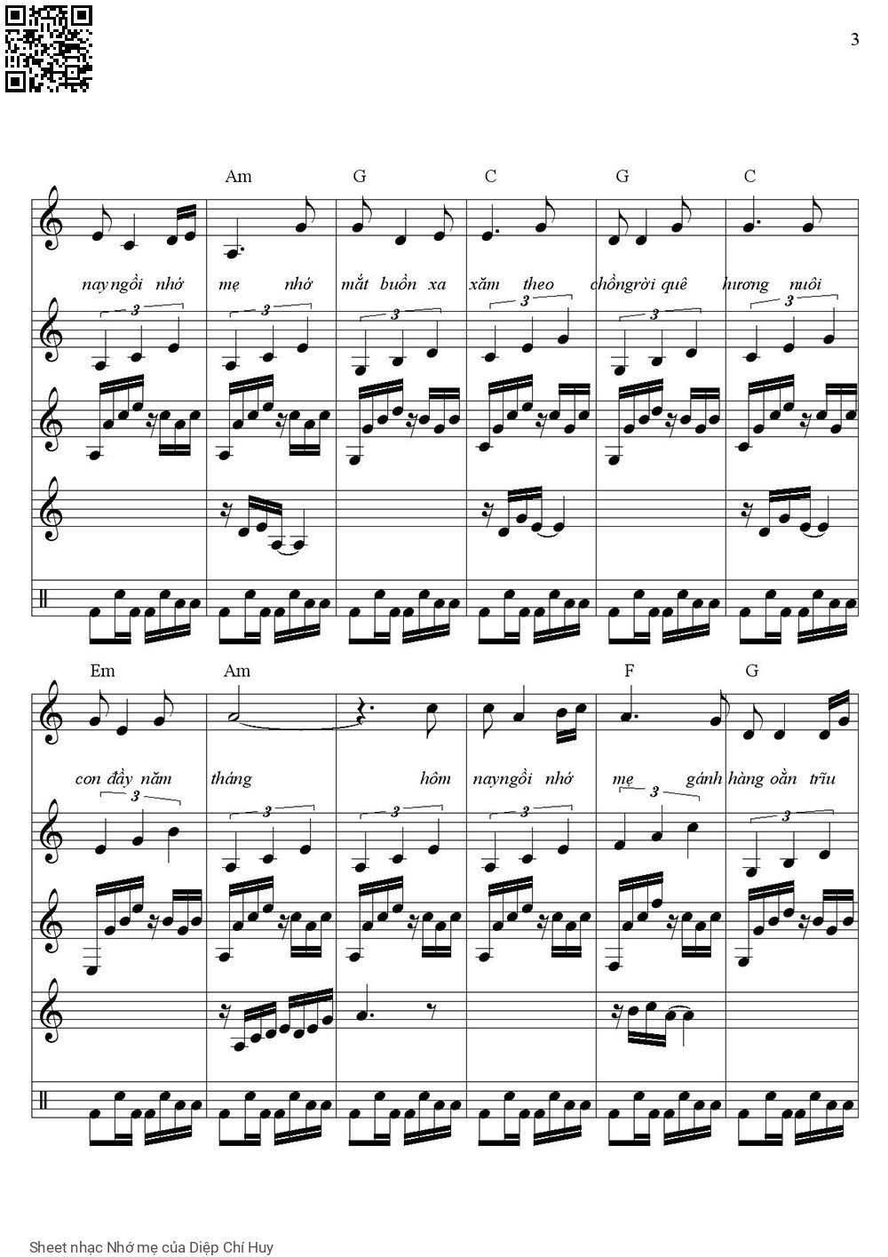 Page 3 of Sheet music PDF Nhớ mẹ - Diệp Chí Huy