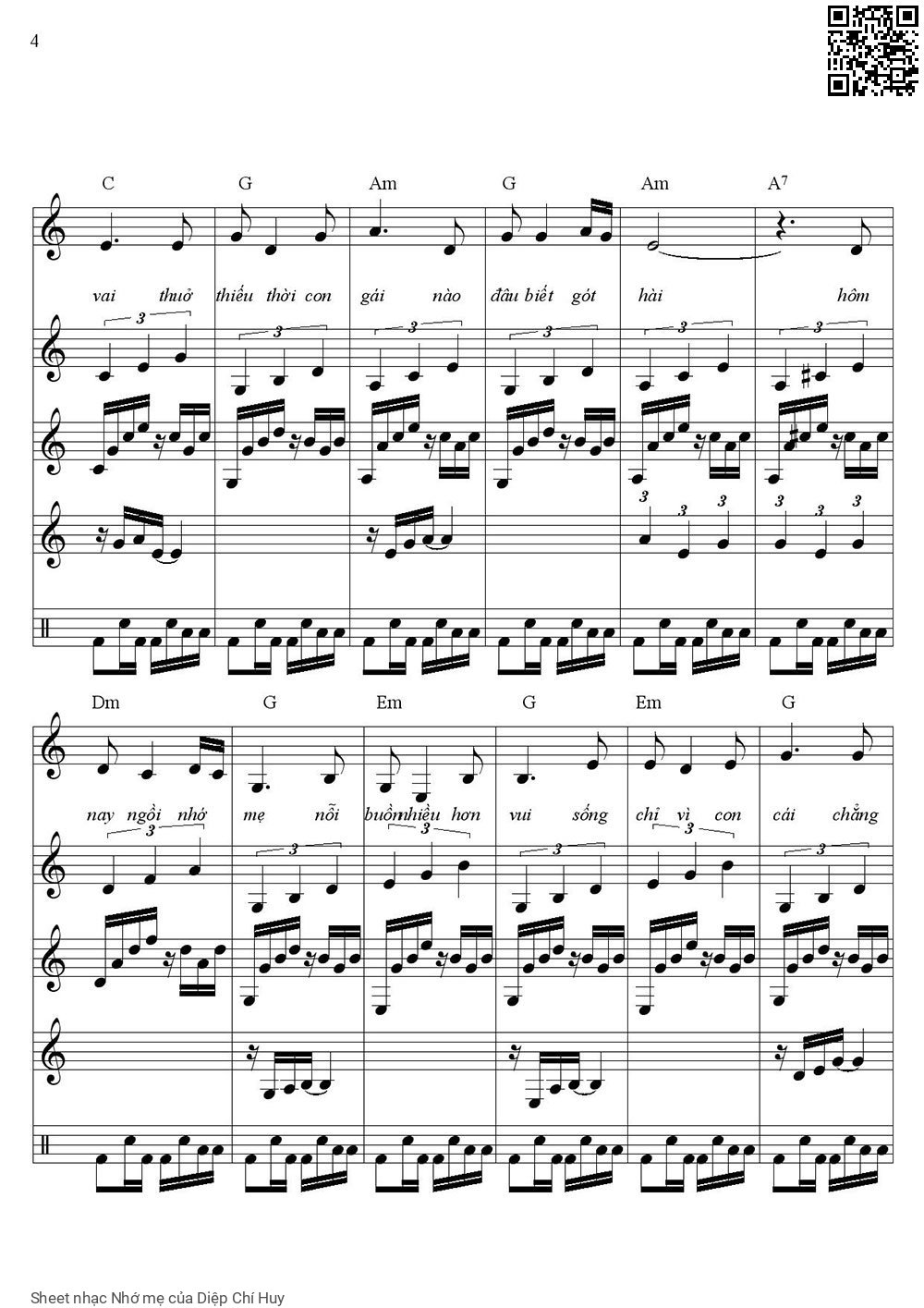 Page 4 of Sheet music PDF Nhớ mẹ - Diệp Chí Huy