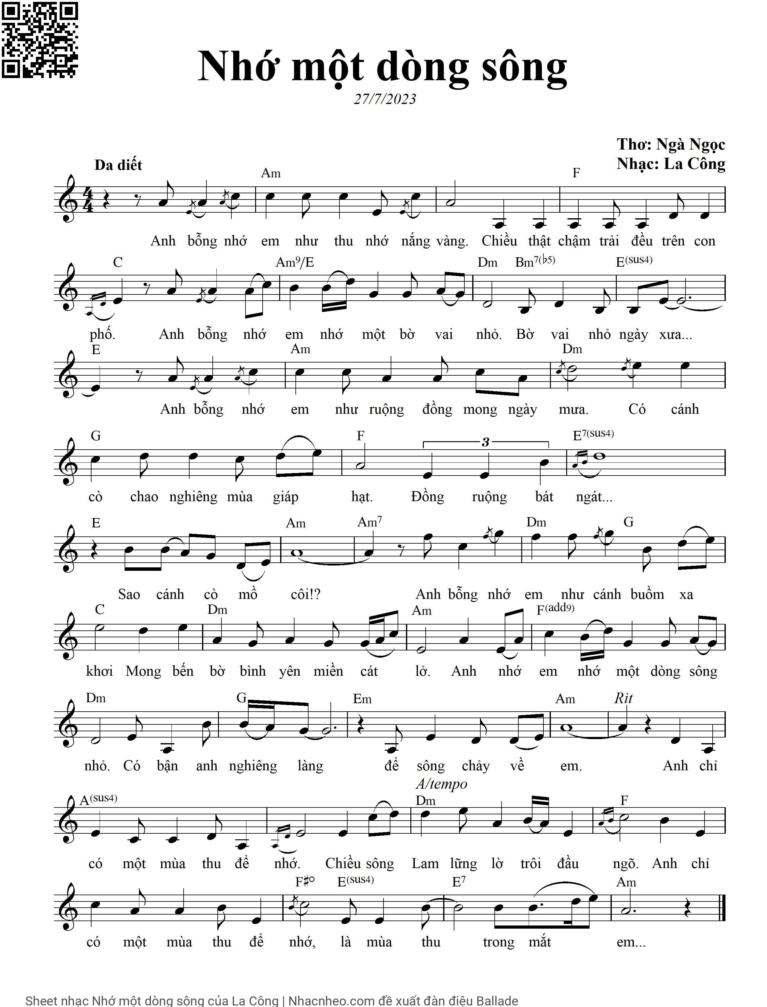 Sheet PDF of Nhớ một dòng sông