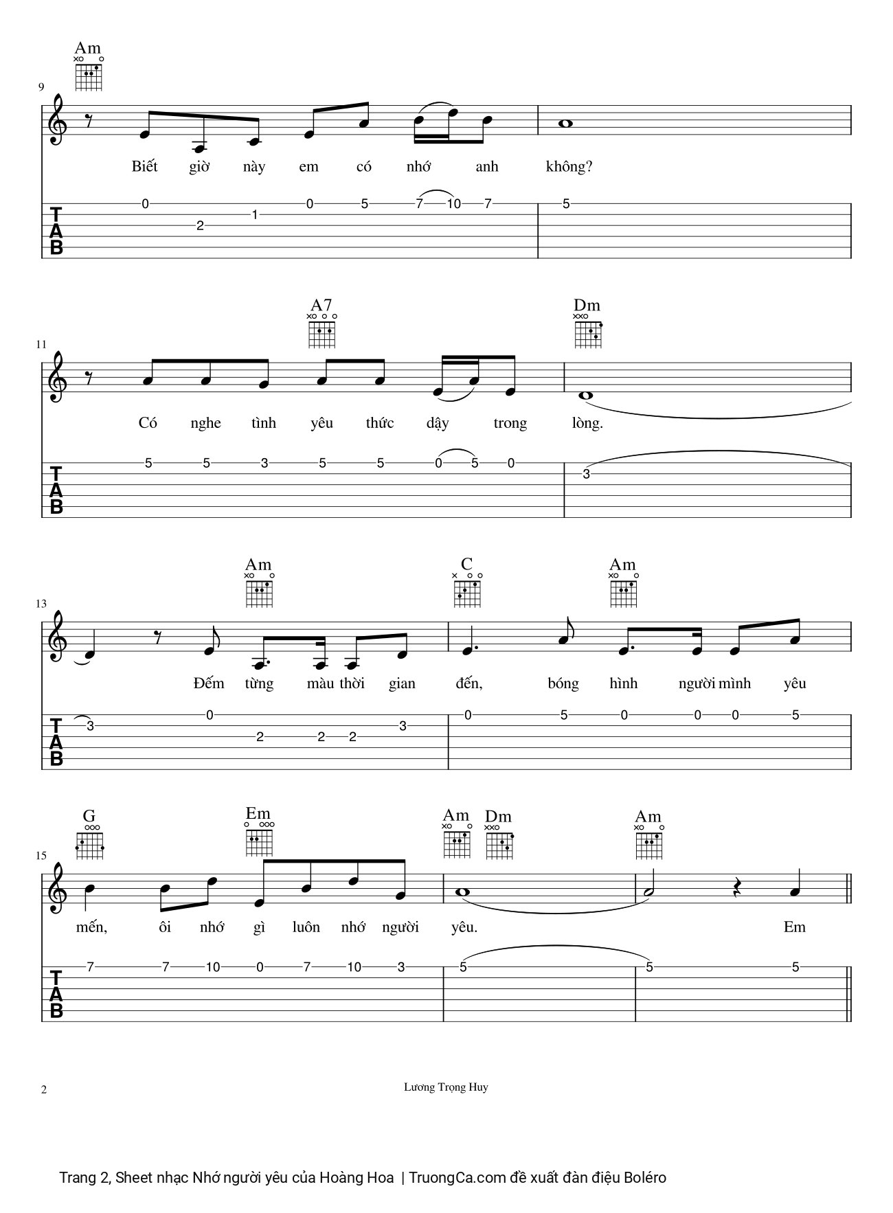 Page 2 of Sheet music PDF Nhớ người yêu - Hoàng Hoa