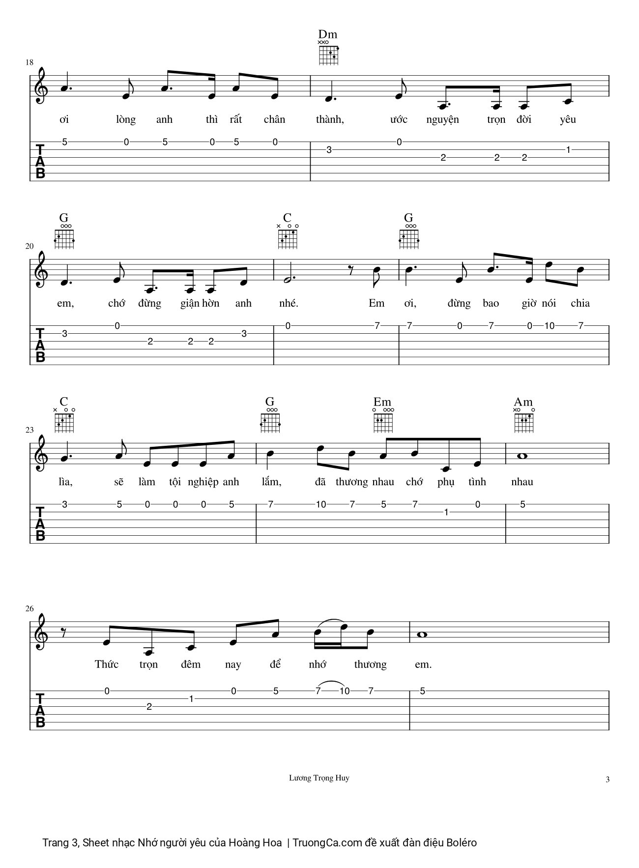 Page 3 of Sheet music PDF Nhớ người yêu - Hoàng Hoa