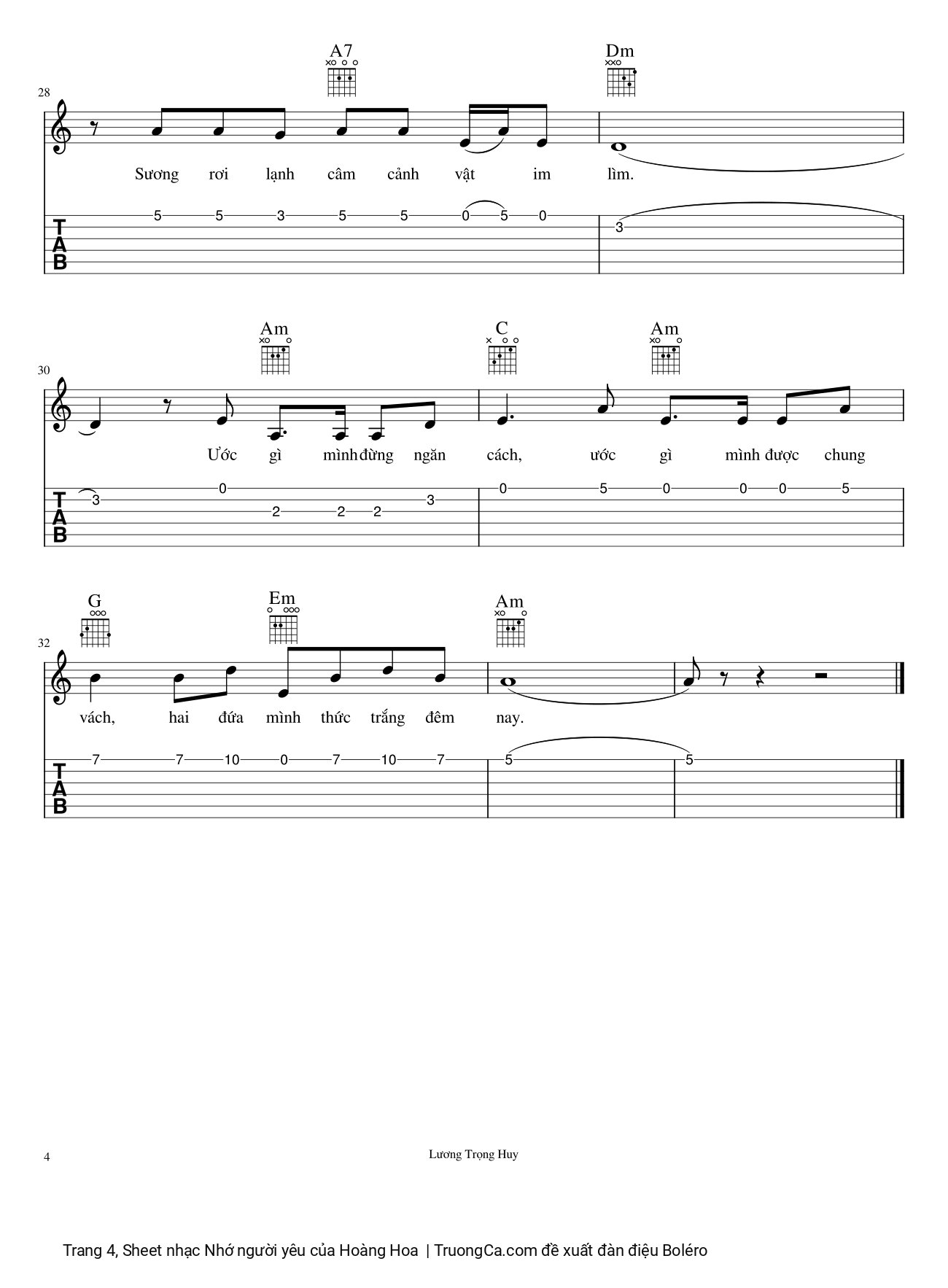 Page 4 of Sheet music PDF Nhớ người yêu - Hoàng Hoa