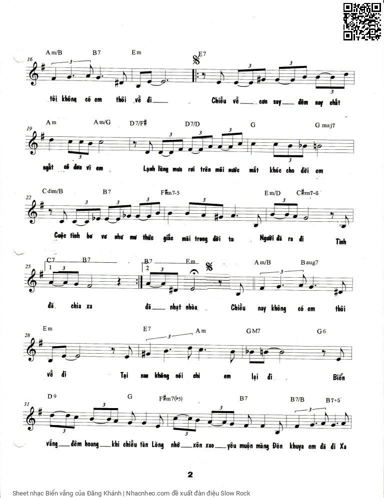 Page 2 of Sheet music PDF Biển vắng - Đăng Khánh