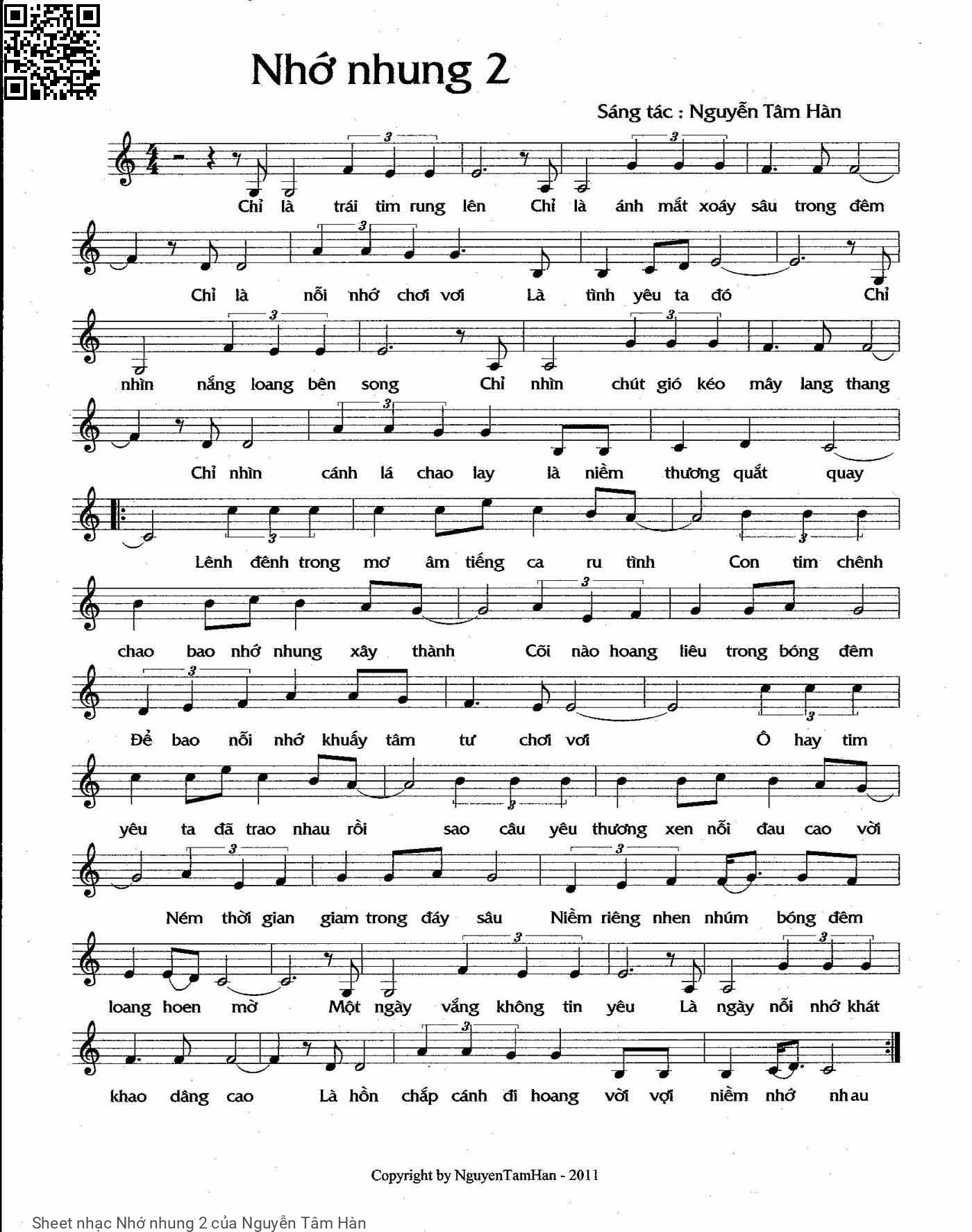 Sheet PDF of Nhớ nhung 2 - Nguyễn Tâm Hàn