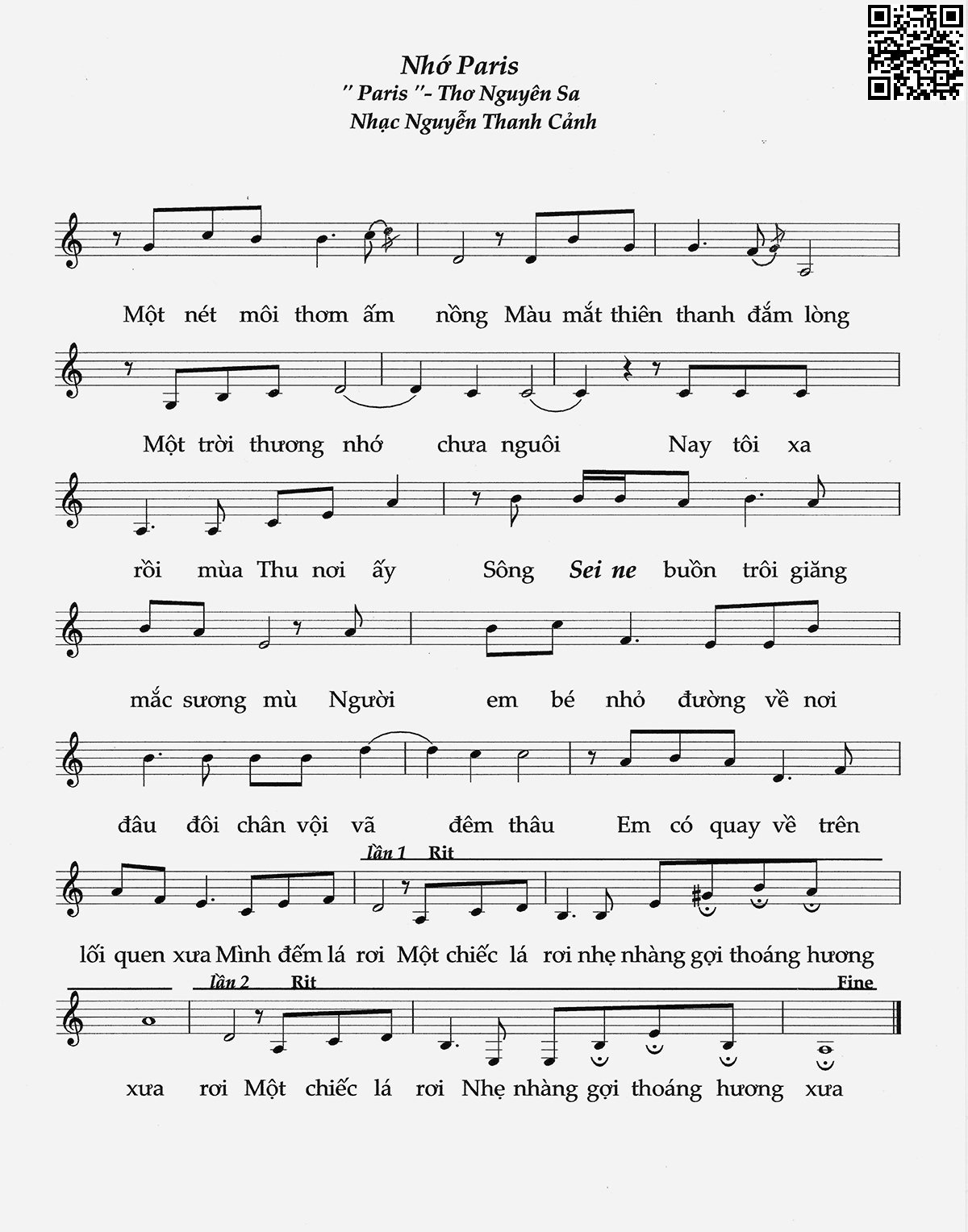 Page 2 of Sheet music PDF Nhớ Paris - Nguyễn Thanh Cảnh