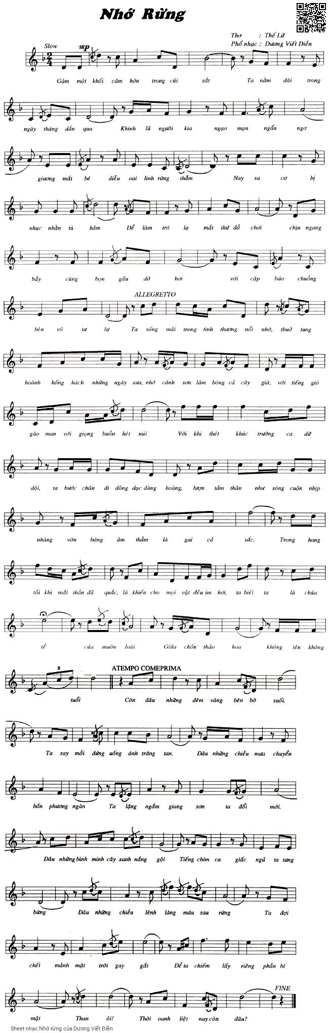 Page 1 of Sheet music PDF Nhớ rừng - Dương Viết Điền