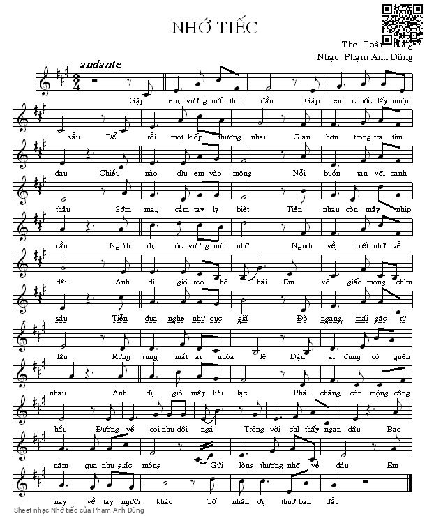 Page 1 of Sheet music PDF Nhớ tiếc - Phạm Anh Dũng