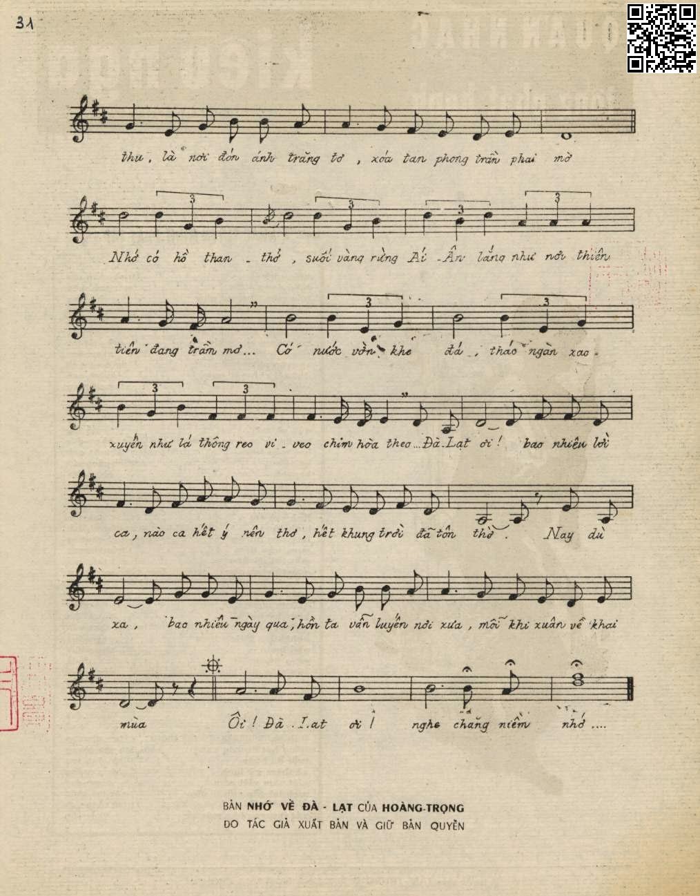 Page 3 of Sheet music PDF Nhớ về Đà Lạt - Hoàng Trọng