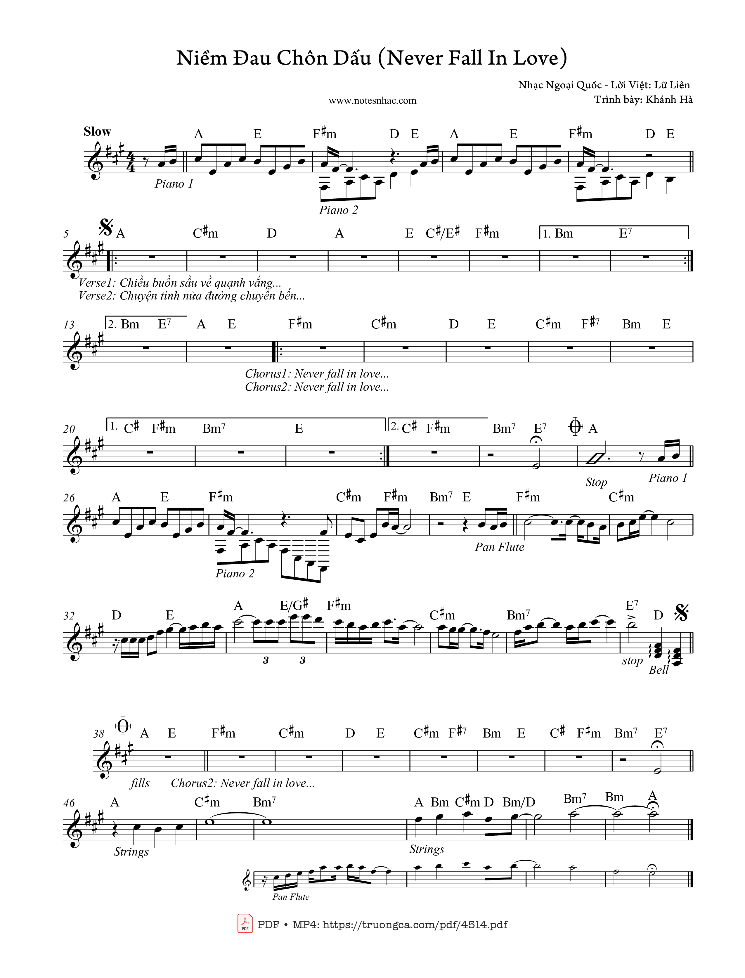 Sheet PDF of Niềm đau chôn dấu (Never fall in love - Người yêu đã xa)