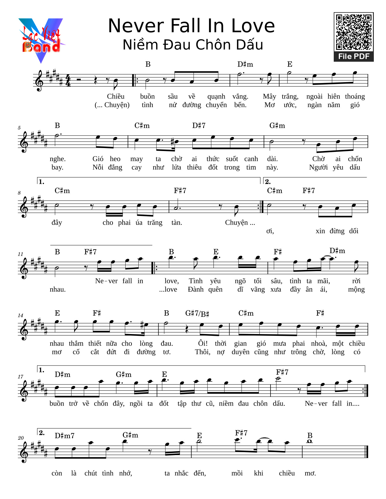 Page 2 of Sheet music PDF Niềm đau chôn dấu (Never fall in love - Người yêu đã xa) - Nemoto Kaname.