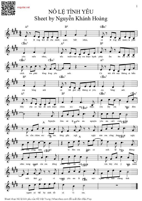Page 1 of Sheet music PDF Nô lệ tình yêu - Hồ Việt Trung