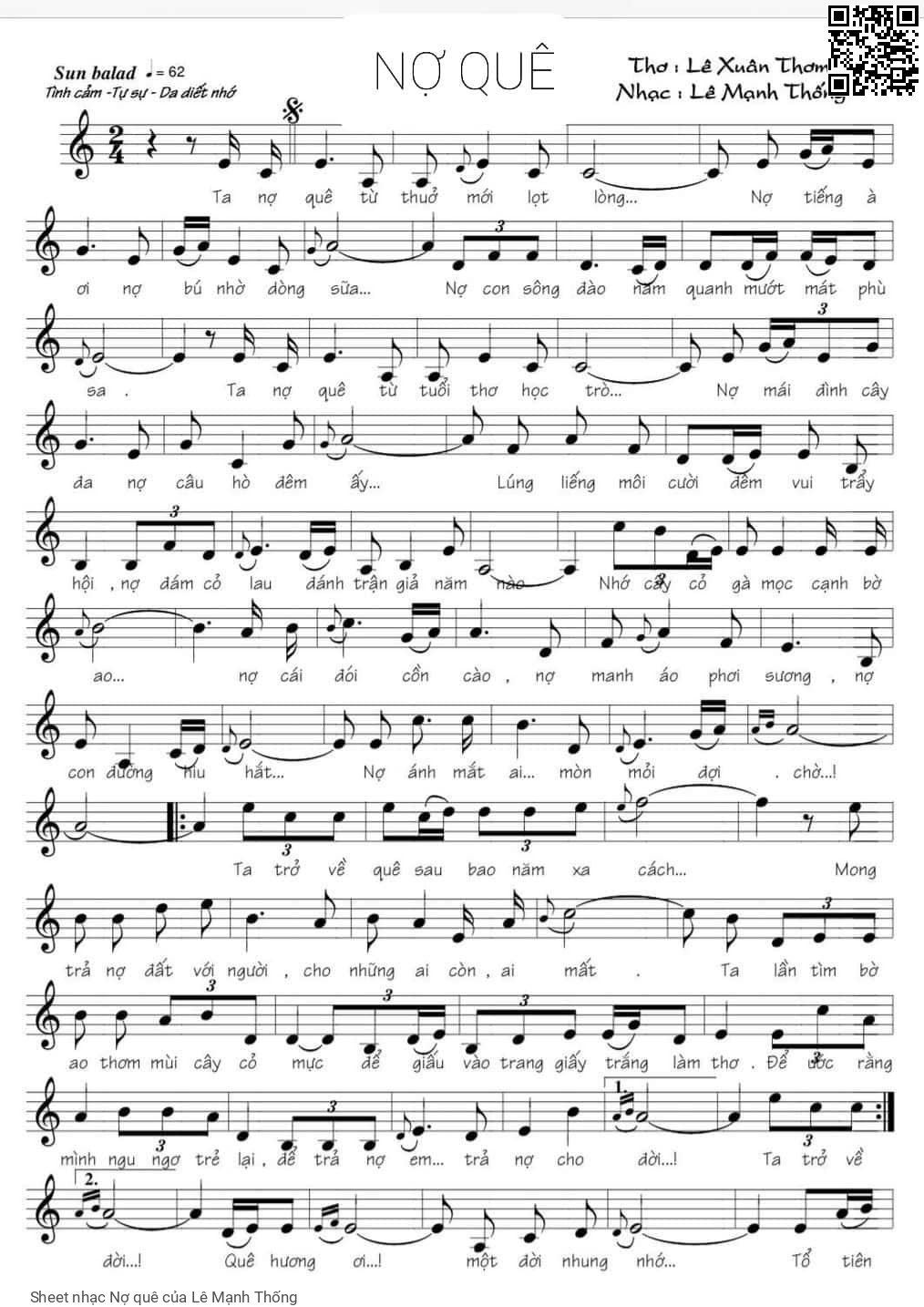 Page 1 of Sheet music PDF Nợ quê - Lê Mạnh Thống
