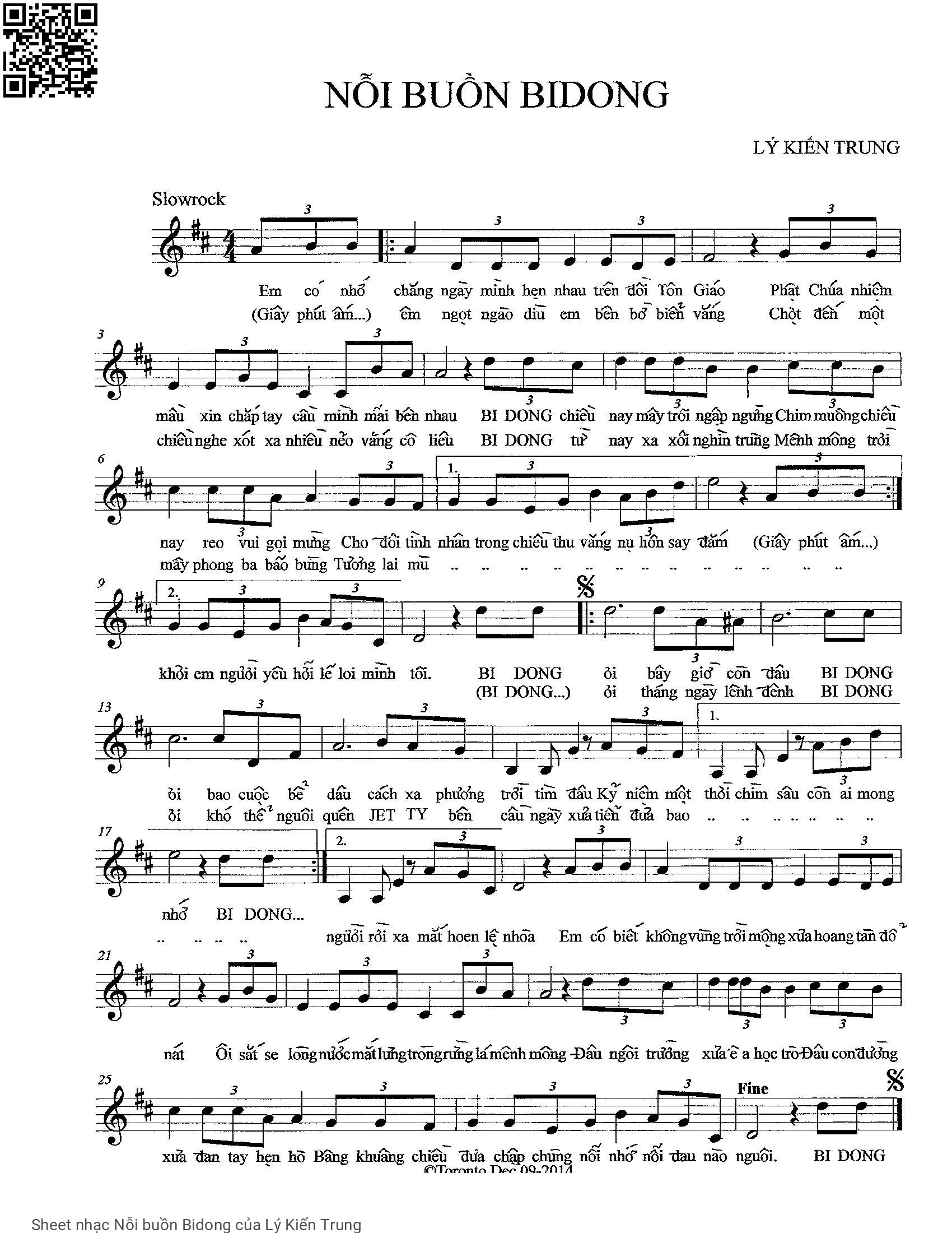 Sheet PDF of Nỗi buồn Bidong