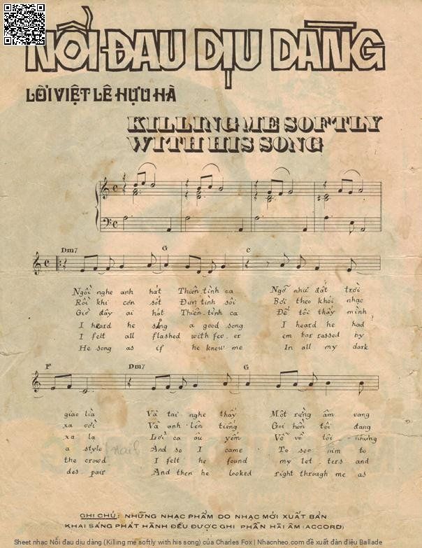 Page 2 of Sheet music PDF Nỗi đau dịu dàng (Killing me softly with his song) - Charles Fox