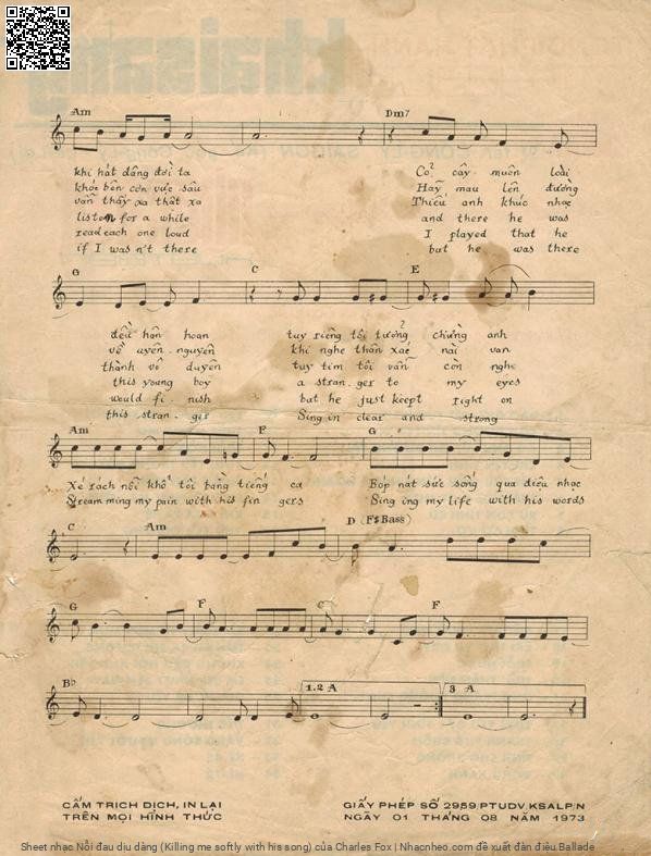 Page 3 of Sheet music PDF Nỗi đau dịu dàng (Killing me softly with his song) - Charles Fox