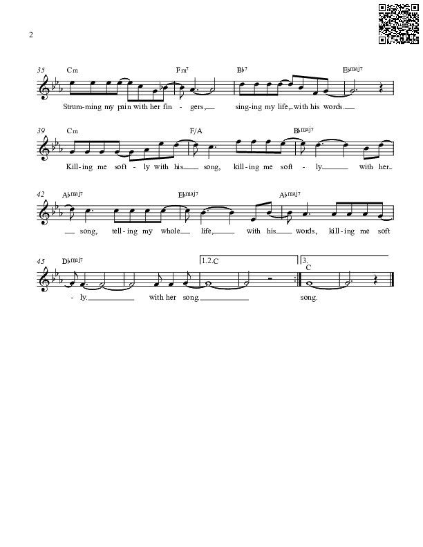 Page 6 of Sheet music PDF Nỗi đau dịu dàng (Killing me softly with his song) - Charles Fox