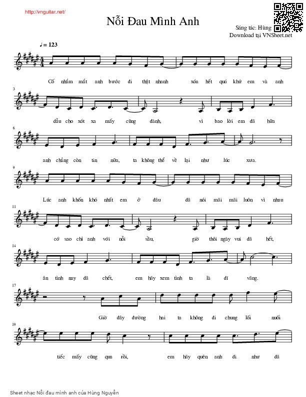 Sheet PDF of Nỗi đau mình anh