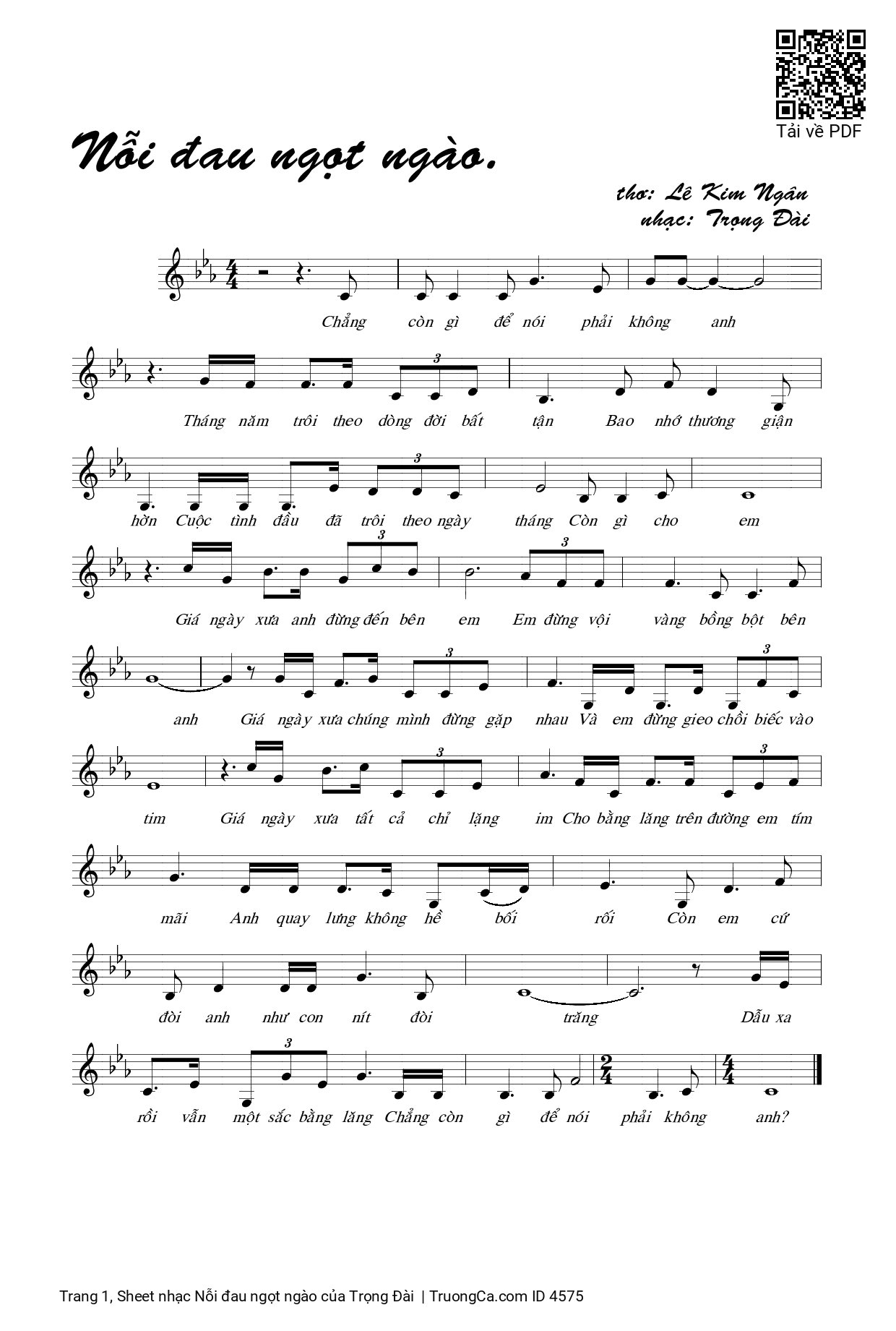 Sheet PDF of Nỗi đau ngọt ngào