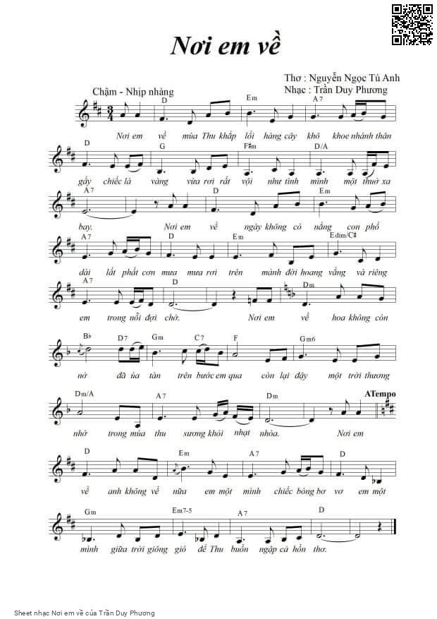 Sheet PDF of Nơi em về - Trần Duy Phương