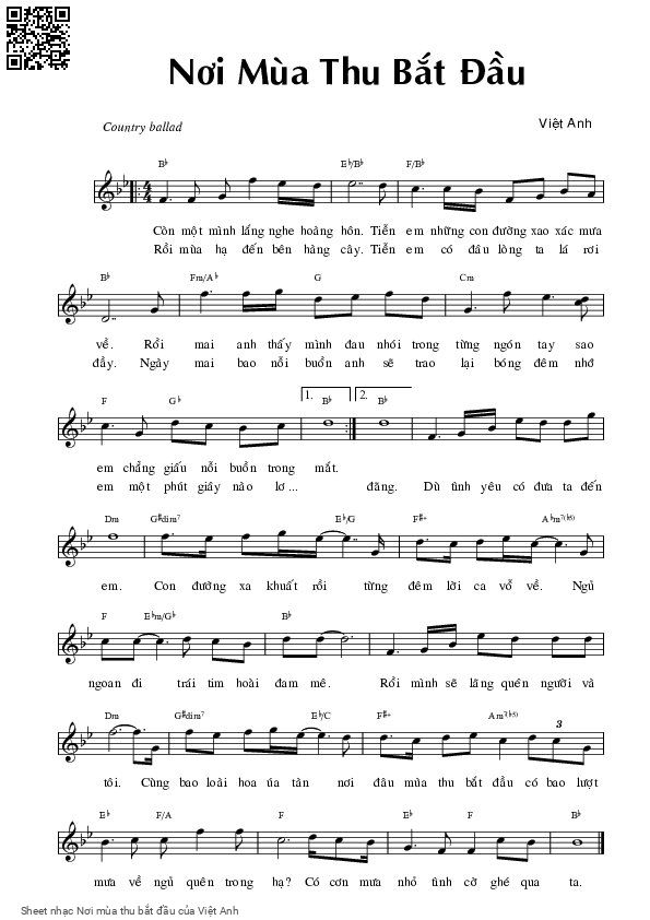 Page 1 of Sheet music PDF Nơi mùa thu bắt đầu - Việt Anh
