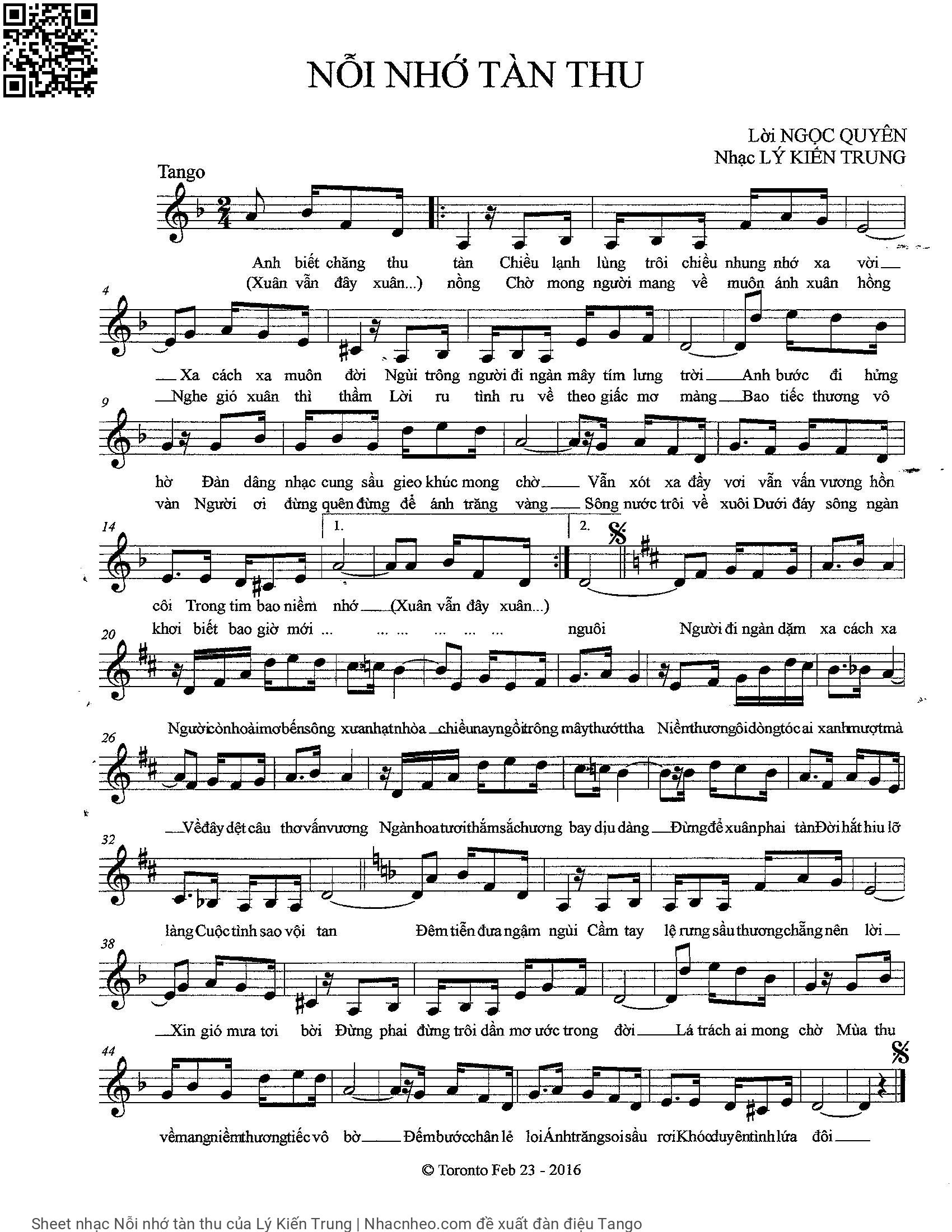 Sheet PDF of Nỗi nhớ tàn thu