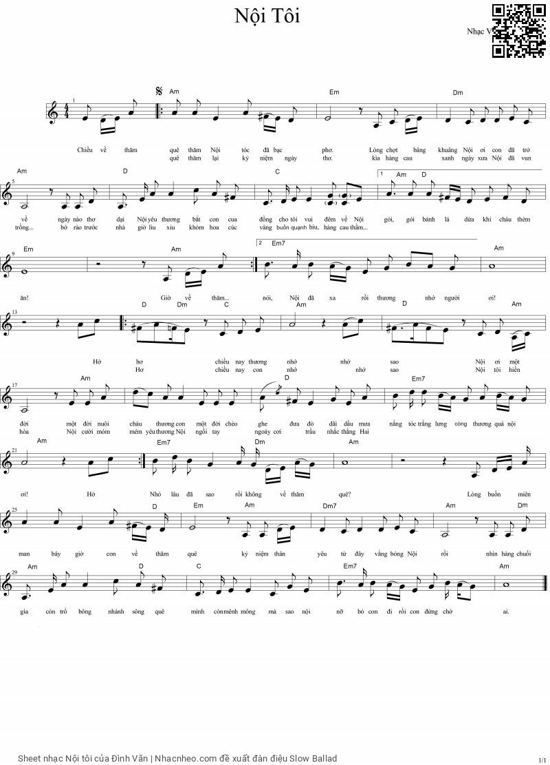 Page 1 of Sheet music PDF Nội tôi - Đình Văn