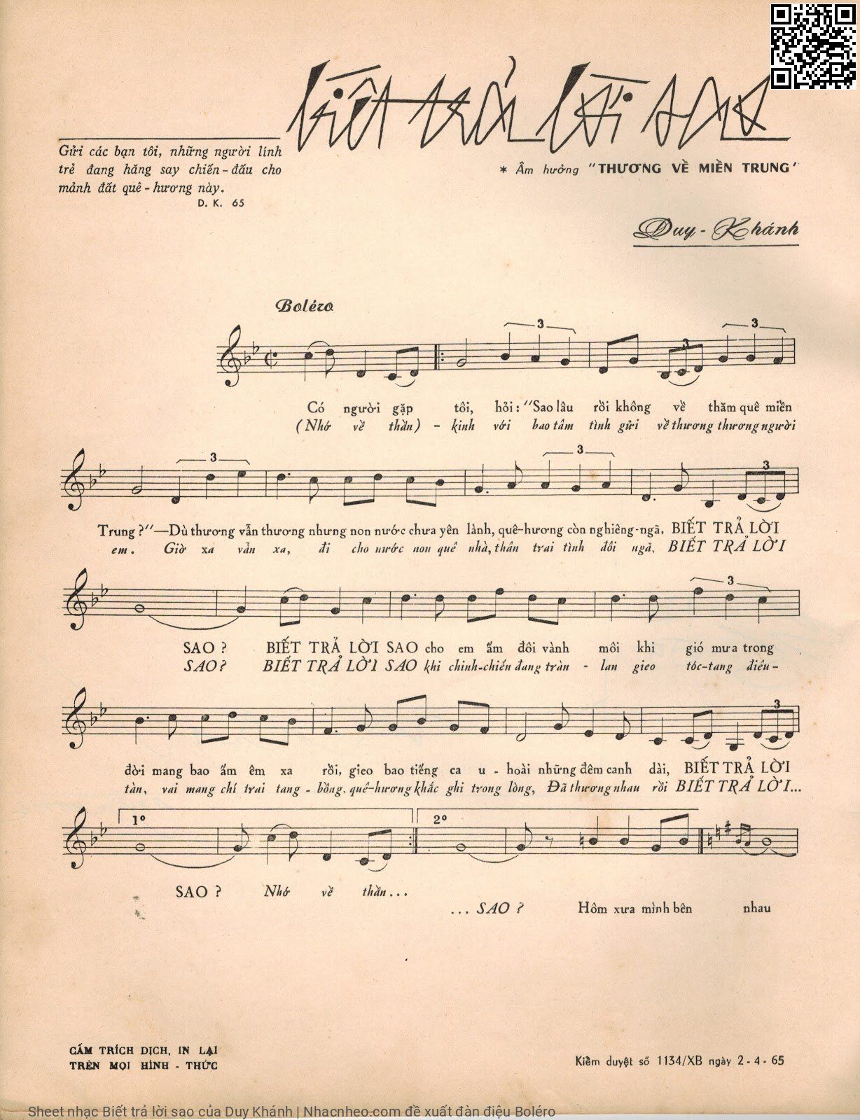 Page 2 of Sheet music PDF Biết trả lời sao - Duy Khánh