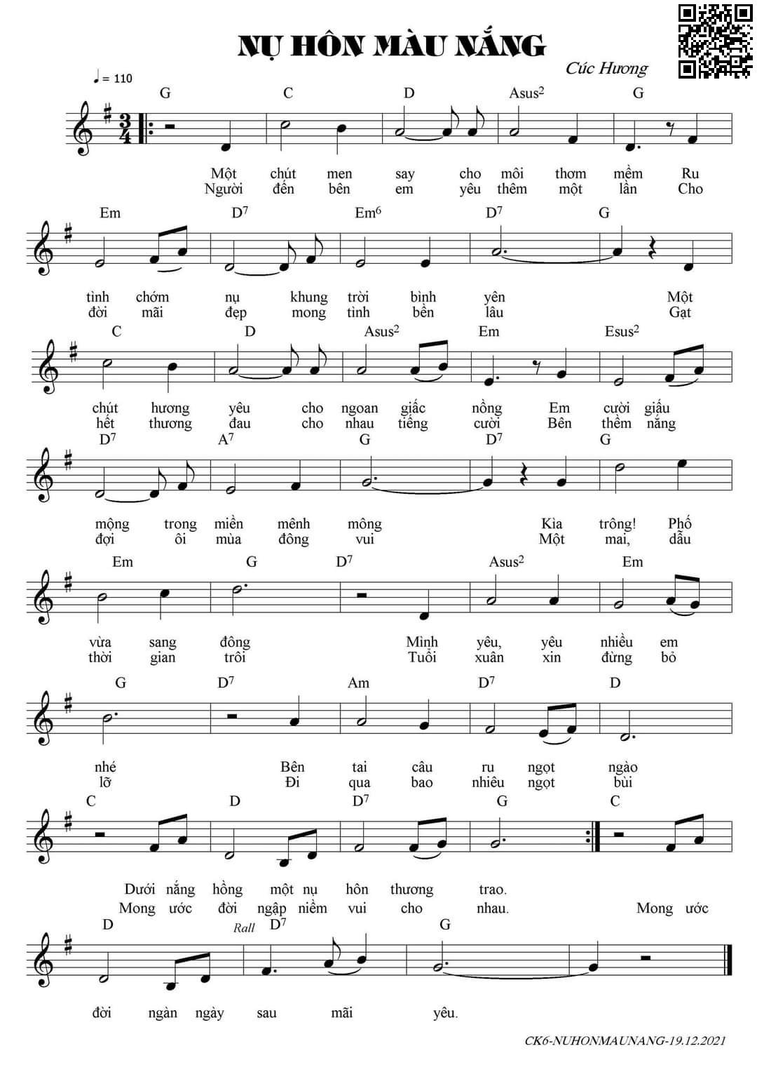Page 2 of Sheet music PDF Nụ hôn màu nắng - Cúc Hương