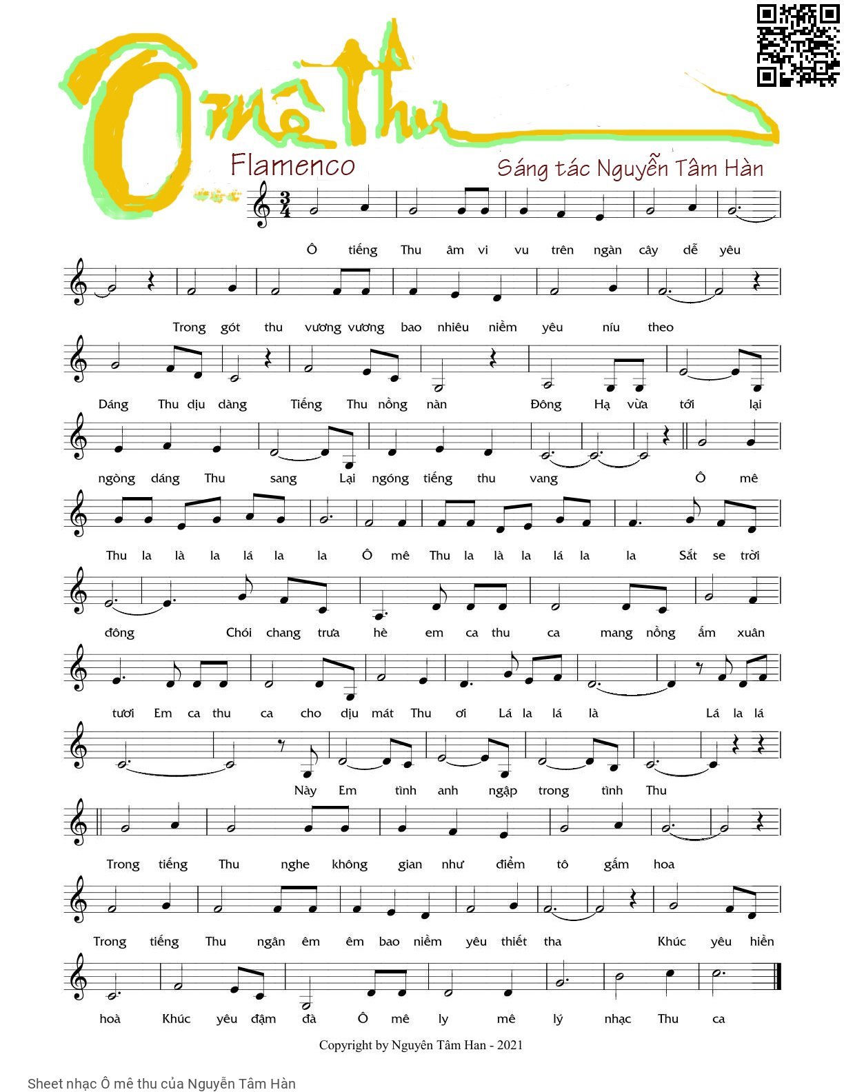 Page 1 of Sheet music PDF Ô mê thu - Nguyễn Tâm Hàn