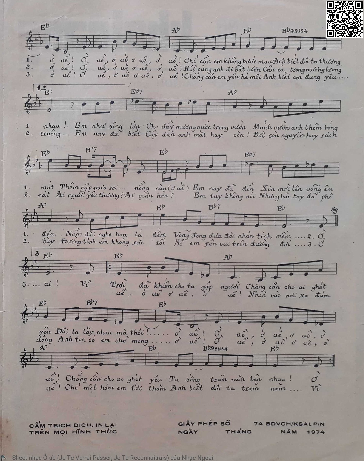 Page 3 of Sheet music PDF Ồ uề (Je Te Verrai Passer, Je Te Reconnaitrais) - Nhạc Ngoại