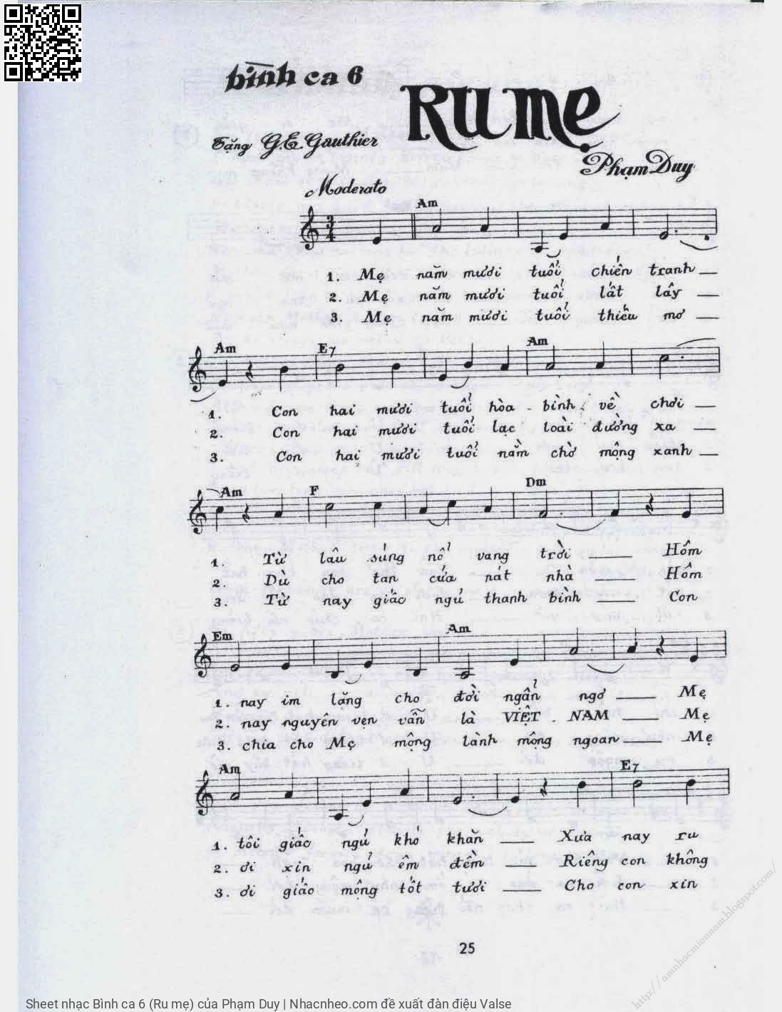 Sheet PDF of Bình ca 6 (Ru mẹ)