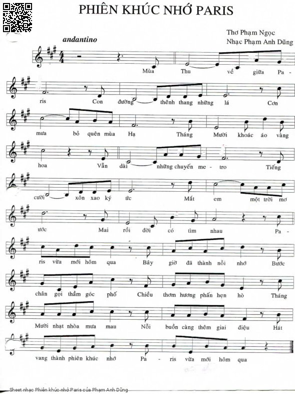 Sheet PDF of Phiên khúc nhớ Paris