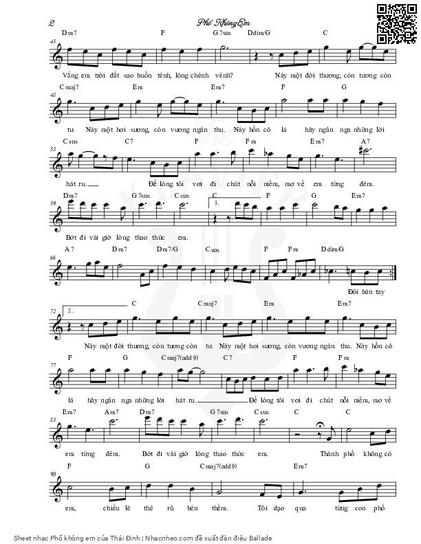 Page 2 of Sheet music PDF Phố không em - Thái Đinh