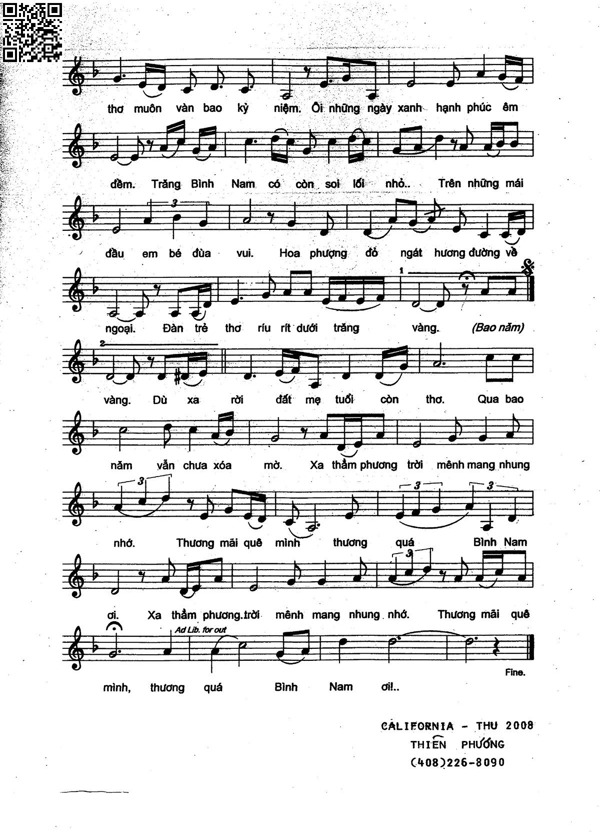 Page 2 of Sheet music PDF Bình Nam quê em - Thiên Phương