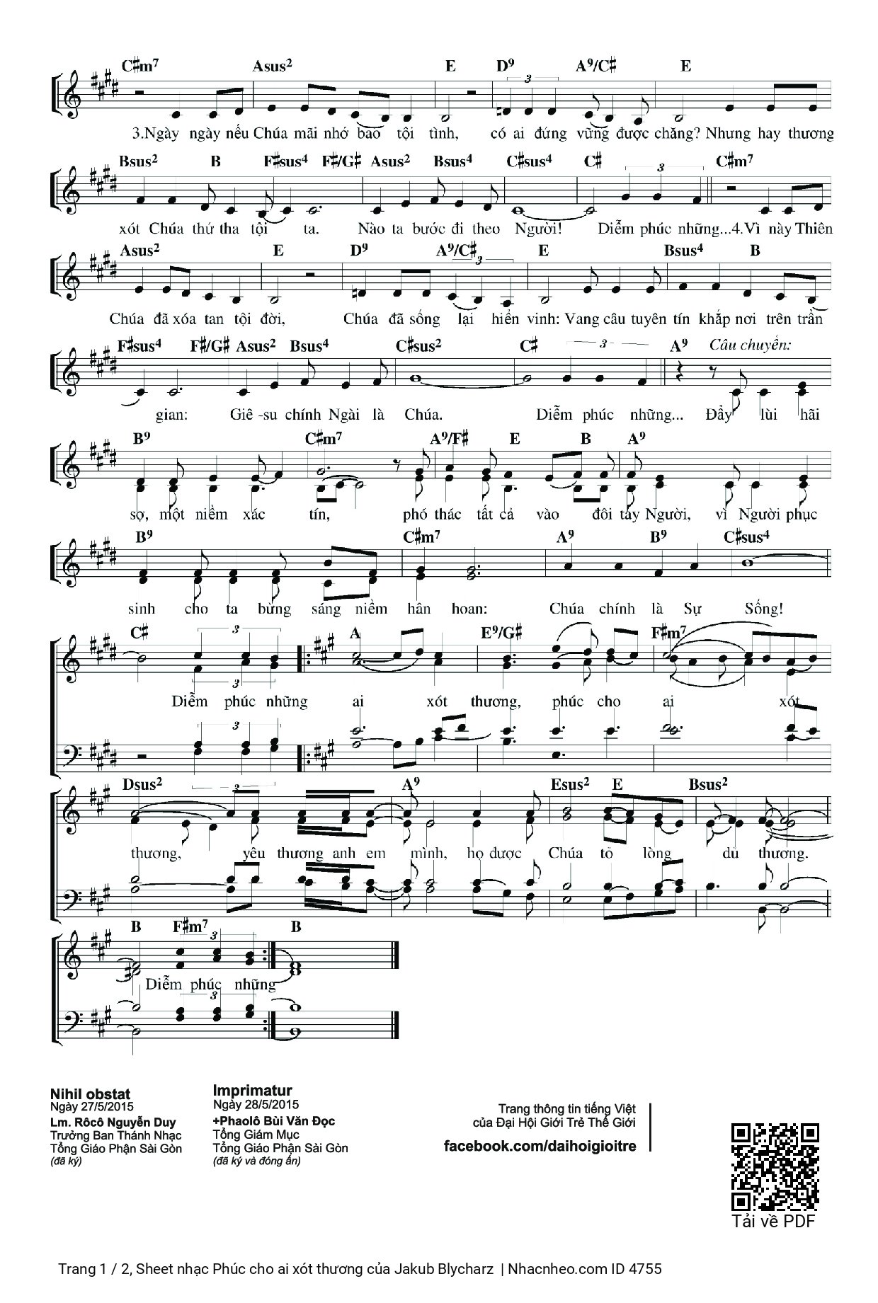 Page 2 of Sheet music PDF Phúc cho ai xót thương - Jakub Blycharz