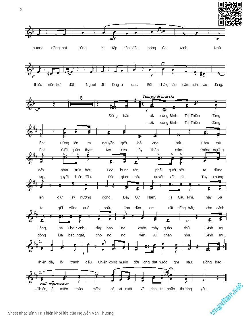 Page 2 of Sheet music PDF Bình Trị Thiên khói lửa - Nguyễn Văn Thương
