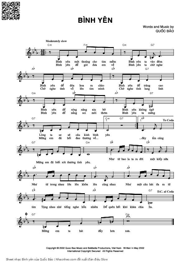Sheet PDF of Bình yên - Quốc Bảo